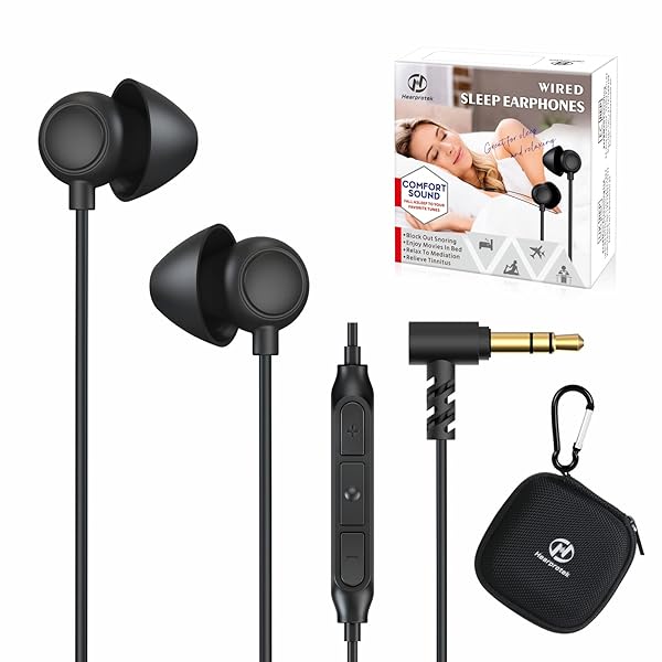 Hearprotek Sleep Earbuds Soft Comfortable In-Ear Earphones with Mic for Noise Reduction Sleeping Yoga Travel Meditation Relaxation