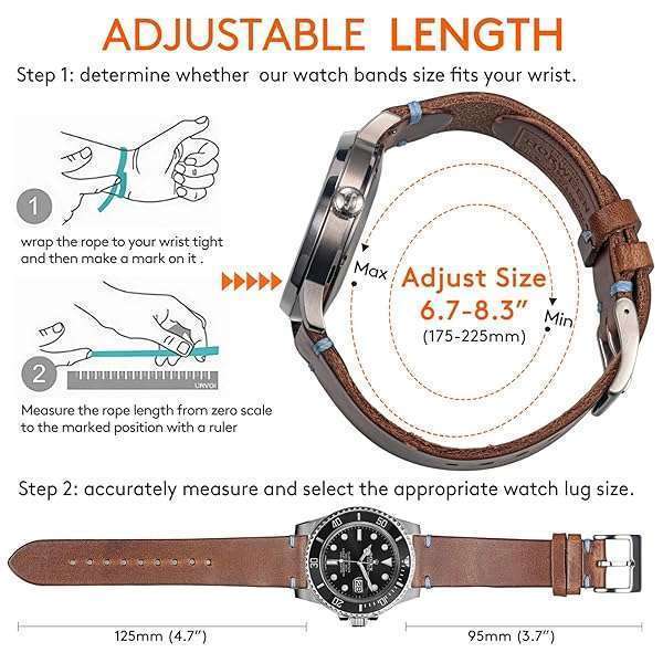 Premium 20mm Leather Watch Bands for Men | Thin Soft Horween Quick Release Vintage Straps - Image 3