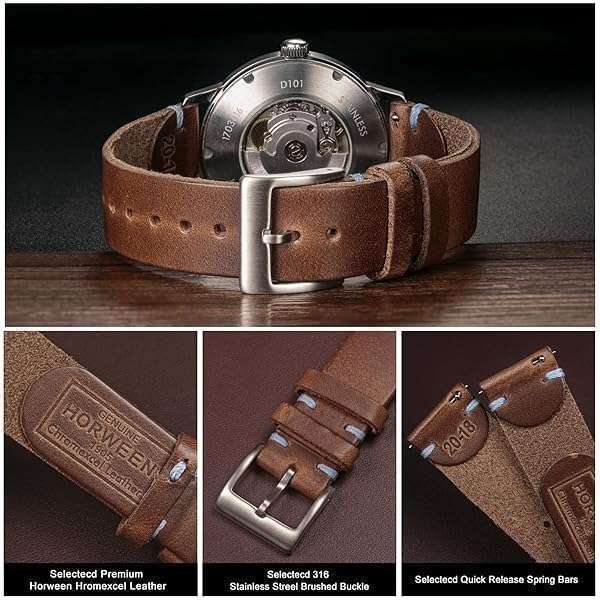 Premium 20mm Leather Watch Bands for Men | Thin Soft Horween Quick Release Vintage Straps - Image 4