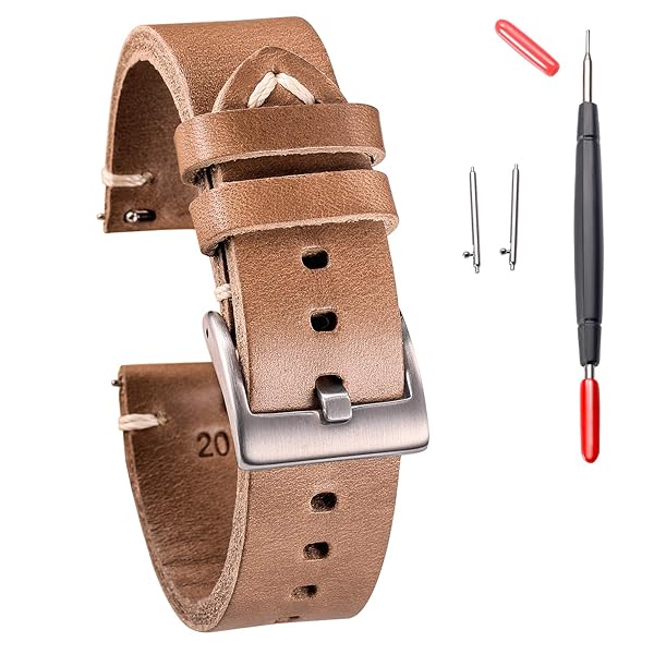 Hemsut Leather Watch Bands Horween Leather Strap for Men 18 to 24mm Quick Release Handmade Vintage Replacement Wrap