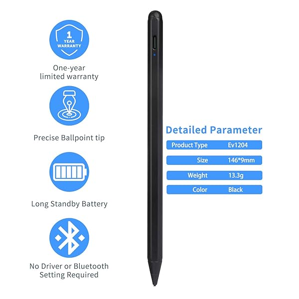 iPhone 15 14 13 12 Pro Max Stylus Pencil Active Digital Pen Type C Recharge Ultra Fine Tip for Drawing and Notes Black - Image 6
