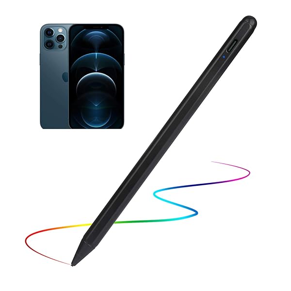 iPhone 15 14 13 12 Pro Max Stylus Pencil Active Digital Pen Type C Recharge Ultra Fine Tip for Drawing and Notes Black