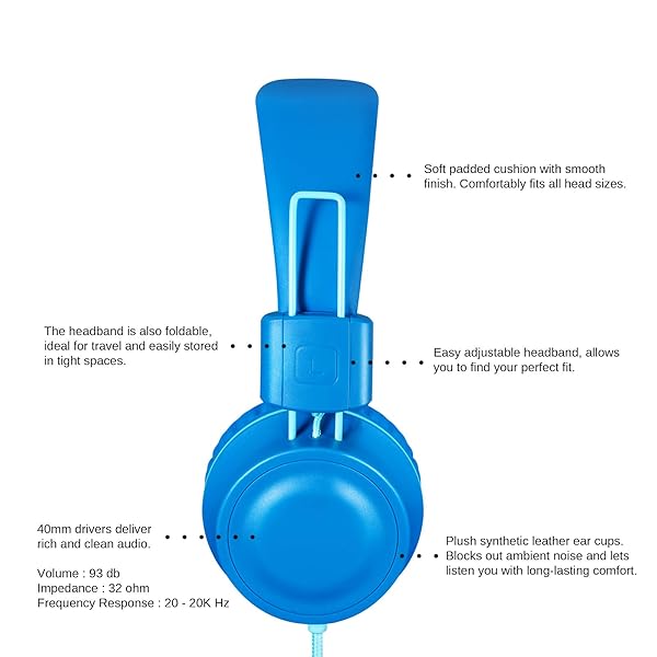 iRAG J01 Kids Headphones Foldable Stereo Tangle-Free 5ft Cord Wired On-Ear Headset for iPad Kindle Fire School Laptop Ocean Blue - Image 5