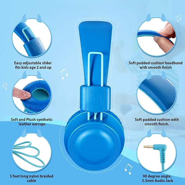iRAG J01 Kids Headphones Foldable Stereo Tangle-Free 5ft Cord Wired On-Ear Headset for iPad Kindle Fire School Laptop Ocean Blue - Image 6