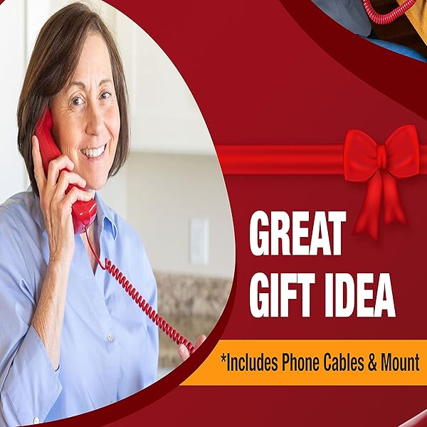 Crimson Red Corded Landline Phone - Easy Big Button Desk & Wall Phone for Seniors & Home Office - Image 4