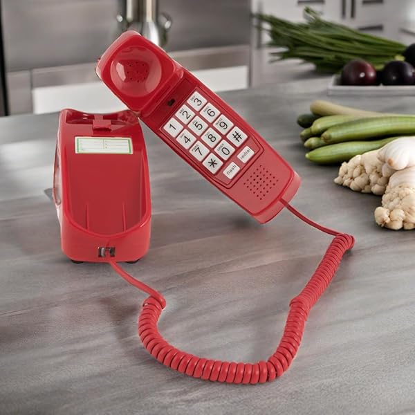 Crimson Red Corded Landline Phone - Easy Big Button Desk & Wall Phone for Seniors & Home Office - Image 5