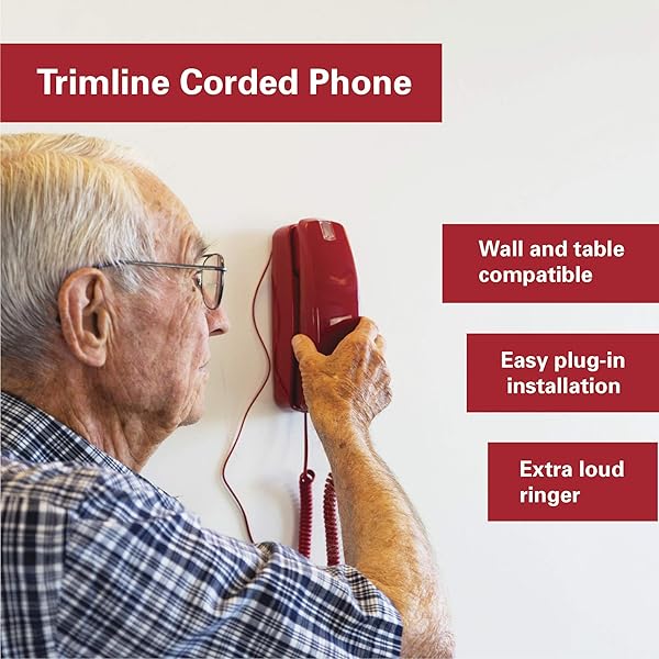 Crimson Red Corded Landline Phone - Easy Big Button Desk & Wall Phone for Seniors & Home Office - Image 10