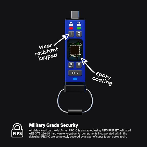 iStorage datAshur Pro C 128GB Secure USB Type C Memory Stick FIPS 140 3 Level 3 Pending PIN Protected Type C A Adapter Included - Image 5