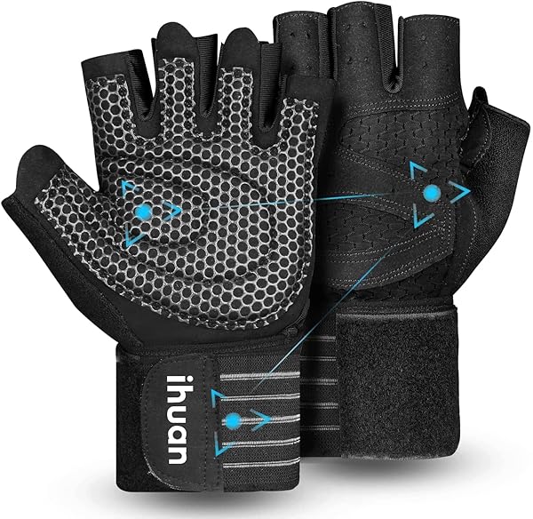 ihuan Ventilated Weight Lifting Gloves with Wrist Support - Full Palm Protection for Men & Women Fitness Training & Pull-Ups - Image 2