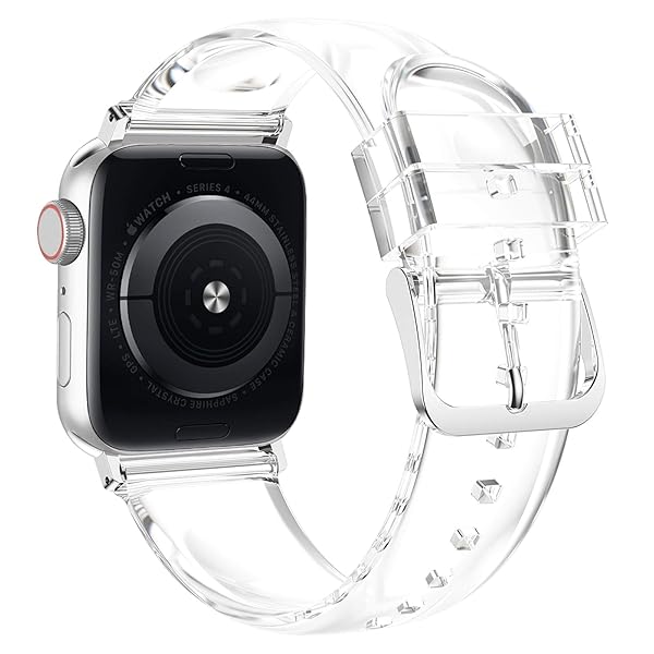 iiteeology Compatible with Apple Watch Band 38mm 40mm 41mm, Women Transparent Clear Soft Silicone Sports iWatch Band for Apple Watch Series 9/8/7/6, Clear Band + Silver Connector - Image 2