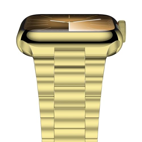 iiteeology Stainless Steel Link Apple Watch Band Compatible with Series 5 4 3 2 1 Yellow Gold 3 Row 42mm 44mm for Men and Women - Image 3