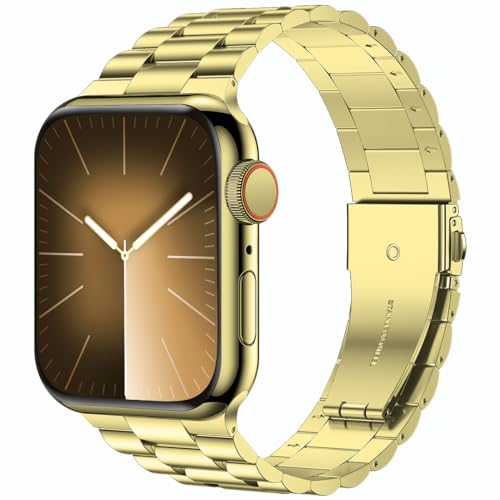 iiteeology iiteeology Stainless Steel Link Apple Watch Band Compatible with Series 5 4 3 2 1 Yellow Gold 3 Row 42mm 44mm for Men and Women