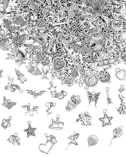 JIALEEY 400 PCS Wholesale Jewelry Making Charms Smooth Tibetan Silver Alloy Pendants for DIY Bracelet Necklace Crafting