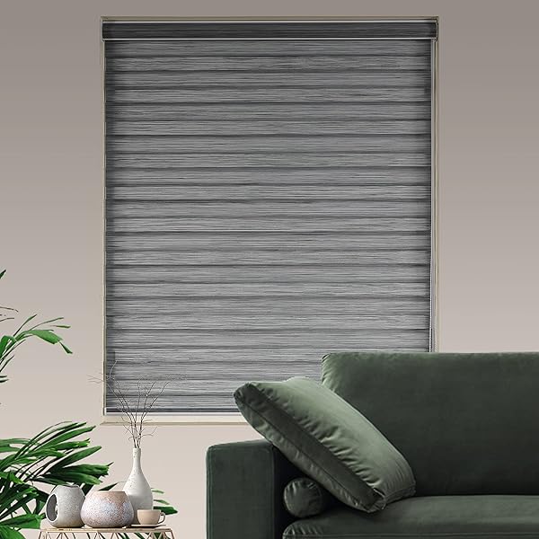 JIANGPIN TEXTILE Dual Layer Zebra Roller Shades Light Filtering Window Blinds Privacy Control 41x72 Inch Grey - Image 4