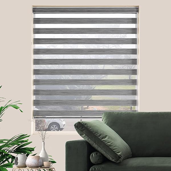 JIANGPIN TEXTILE Dual Layer Zebra Roller Shades Light Filtering Window Blinds Privacy Control 41x72 Inch Grey - Image 2