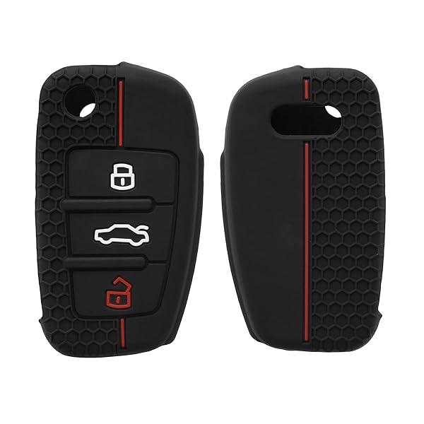 KWMobile Audi 3 Button Flip Key Cover - Silicone Protective Fob Case in Black/Red
