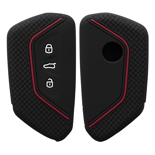 KWMobile VW Golf 8 Car Key Cover - Silicone 3 Button Fob Case in Black/Red for Ultimate Protection