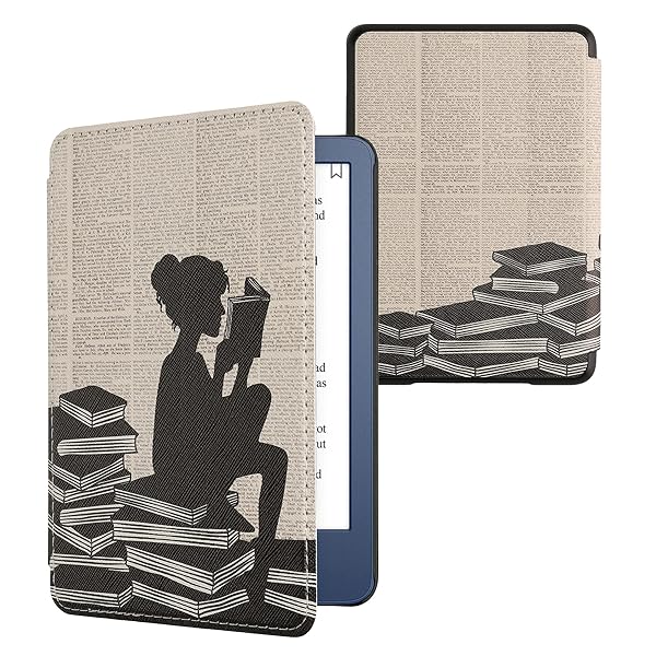 kwmobile Kindle Case (2022/2024) - Stylish Black/Beige eReader Cover for Girls & Book Lovers