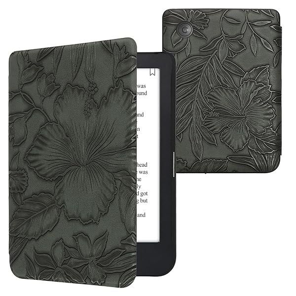 KWMobile Kobo Clara 2E & Tolino Shine 4 Case - Green Floral Embossed eReader Cover