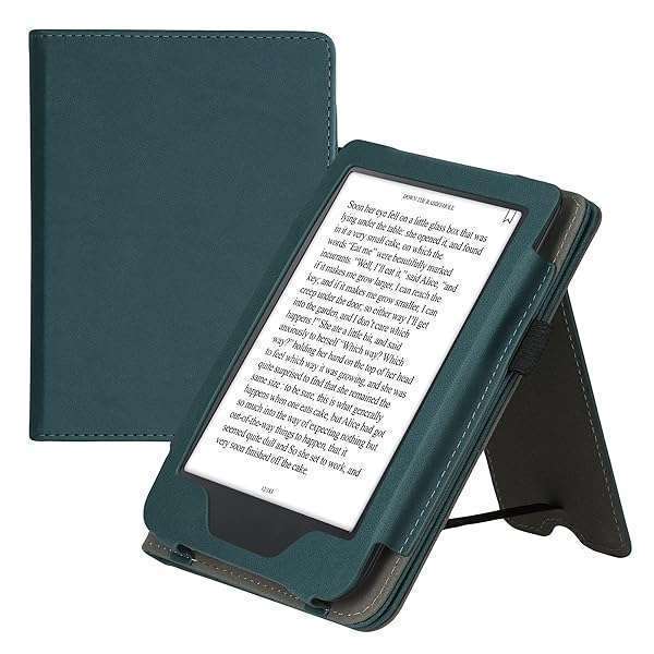 KWMobile Faux Nubuck Leather Case for Kobo Clara 2E & Tolino Shine 4 - Stylish Flip Cover in Petrol