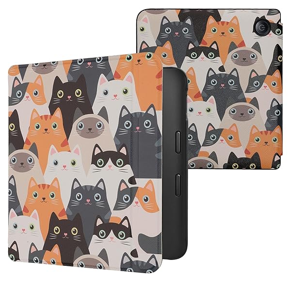 KWMobile Kobo Libra 2 Case - Stylish Orange/Black/White Cat eReader Cover