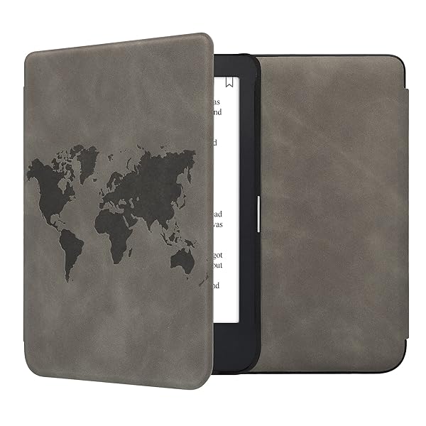 KWMobile Cover for Kobo Clara 2E & Tolino Shine 4 - Stylish eReader Case in Travel Outline Grey