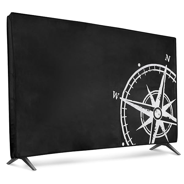 "KWMobile Dust Cover for 32" TV - Stylish Flat Screen Protector in White/Black Compass Design"