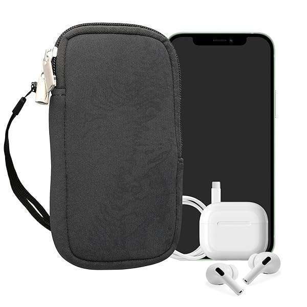 "kwmobile Neoprene Phone Pouch M - 5.5" Universal Cell Sleeve with Zipper & Wrist Strap - Grey Mobile Bag"