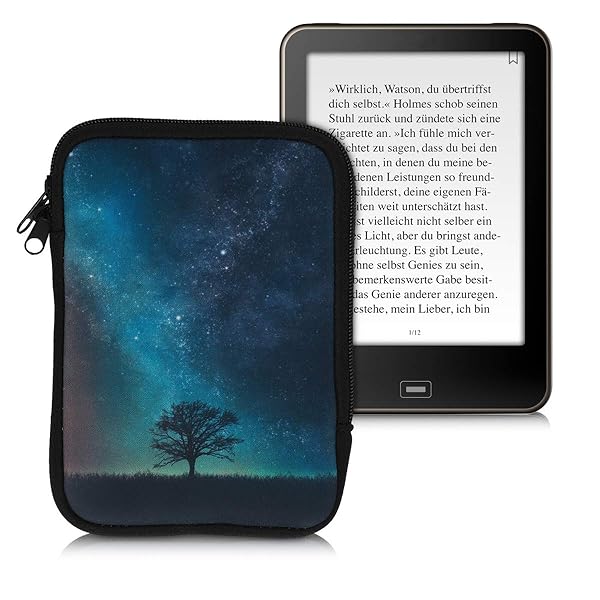 "KWMobile 6" Neoprene e-Reader Pouch - Universal eBook Sleeve with Zipper & Wrist Strap in Blue/Grey/Black"