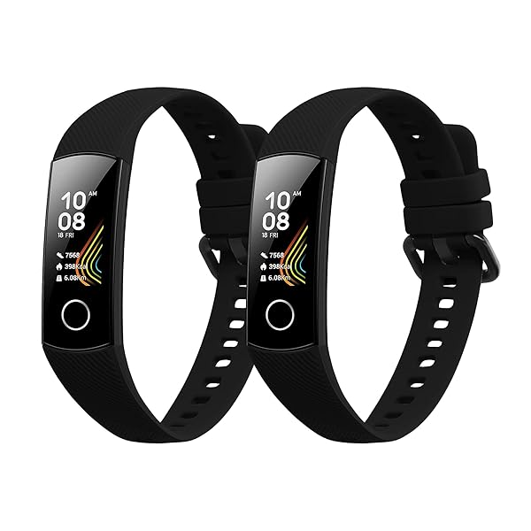KWMobile Replacement Straps for Honor Band 5 & 4 - 2x Black Silicone Watch Bands