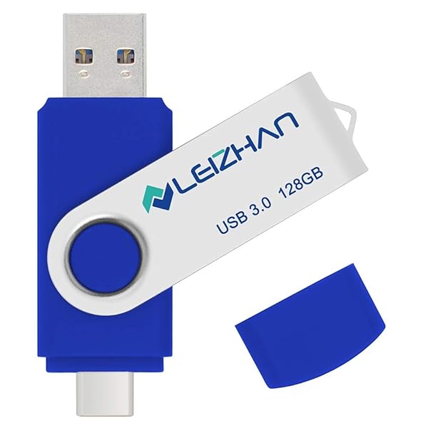Leizhan 128GB USB 3.0 Flash Drive for Samsung Galaxy & HTC - Fast Micro-USB Pen Drive in Blue