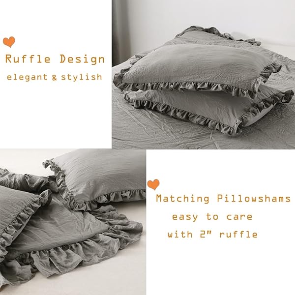 Masaca Gray Ruffled Comforter Set King Lightweight Fluffy Vintage Rustic Bedding 3 Pieces Farmhouse Shabby Boho Chic Design - Image 6