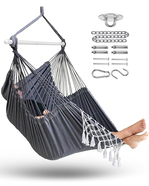 MIZTLI XXL Large Macrame Hammock Chair Swing for Indoor Bedroom Max 500 Lbs with Complete Hanging Kit