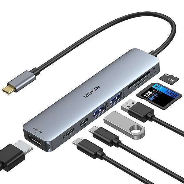 MOKiN 7-in-1 USB C Hub HDMI Adapter for MacBook Pro/Air - Fast Data Transfer, 100W PD, SD/TF Reader & More!