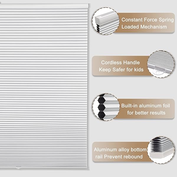MYshade Cellular Shades Blackout Blinds Cordless Window Blinds Honeycomb Shades for Indoor Windows White 36 W x 72 H - Image 4