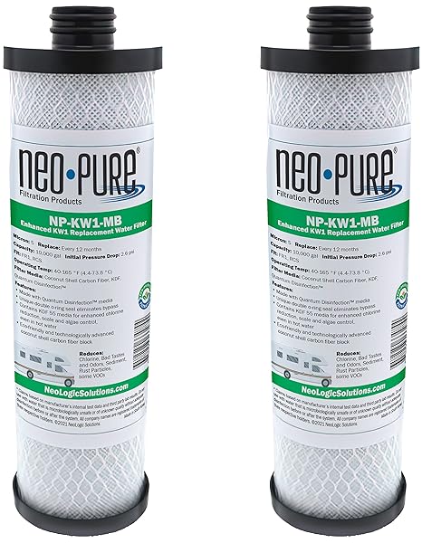 Neo-Pure NP-KW1-MB Compatible Replacement Water Filter for WaterPur KW1 RV with Quantum Purification KDF 55 and Coconut Shell Carbon Fiber 2-Pack