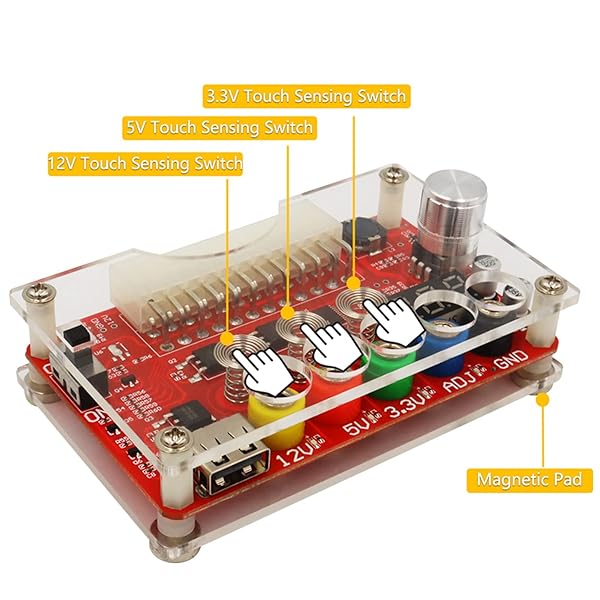 New Version ATX Power Supply Breakout Board Acrylic Case Kit Adjustable Voltage Knob Touch Sensor Switch Supports Multiple Output Voltages - Image 8
