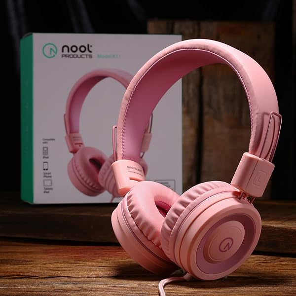 Kids Headphones K11: Foldable Stereo, Tangle-Free, 5ft Cord - Perfect for iPad, School, Travel & More - Soft Pink - Image 3