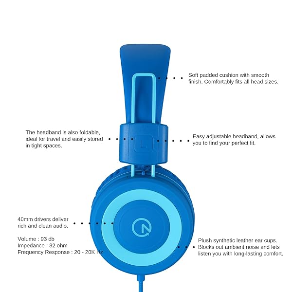 Noot Products Kids Headphones K11 Foldable Stereo Tangle-Free 5ft Cord Wired On-Ear Headset for iPad Kindle Fire School Laptop Tablet Skyline Blue - Image 3