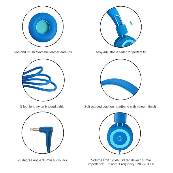 Noot Products Kids Headphones K11 Foldable Stereo Tangle-Free 5ft Cord Wired On-Ear Headset for iPad Kindle Fire School Laptop Tablet Skyline Blue - Image 4