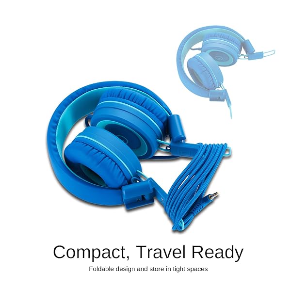Noot Products Kids Headphones K11 Foldable Stereo Tangle-Free 5ft Cord Wired On-Ear Headset for iPad Kindle Fire School Laptop Tablet Skyline Blue - Image 5