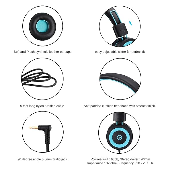 Noot Products Kids Headphones K11 Foldable Stereo Tangle-Free Wired On-Ear Headset for iPad Kindle Fire School Travel Black - Image 4