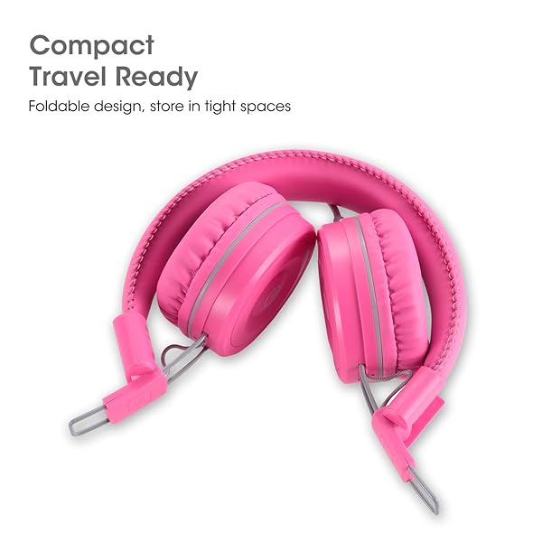 Kids Headphones K22: Foldable Stereo, Tangle-Free, 5ft Cord - Perfect for iPad, Kindle, School & Travel - Flamingo Pink - Image 5