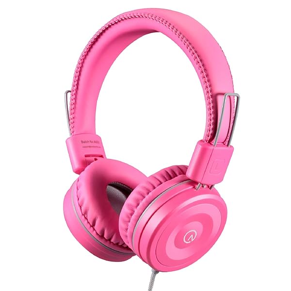 Kids Headphones K22: Foldable Stereo, Tangle-Free, 5ft Cord - Perfect for iPad, Kindle, School & Travel - Flamingo Pink - Image 2