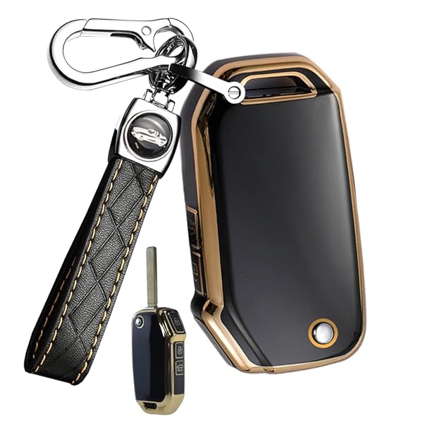 ontto 3-Button Key Fob Cover with Keychain Compatible with Kia Flip Folding Remote TPU Car Key Case for Forte Seltos Soul Sportage Sorento Cerato