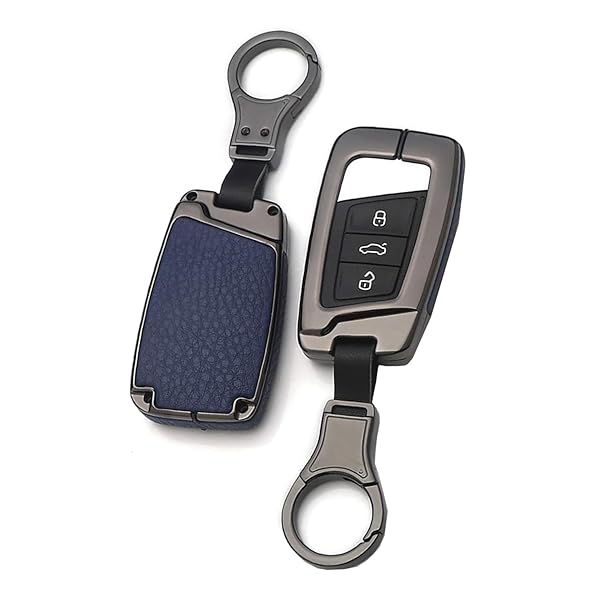 ontto Full Protection Key Fob Cover for VW Smart Remote Key Shell Volkswagen Key Holder Blue with Keychain