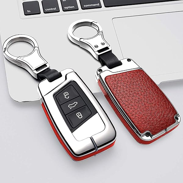 ontto Full Protection Key Fob Cover for VW Smart Remote Key Shell Volkswagen Key Holder Red with Keychain