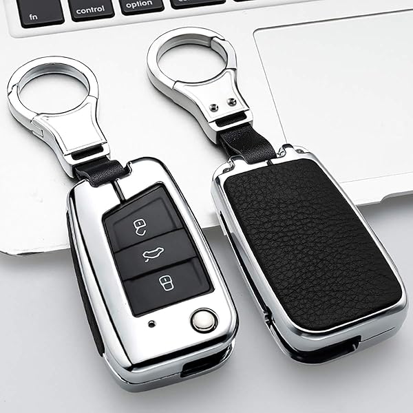 Ontto Stylish Key Fob Cover for VW Skoda Polo Jetta Golf 7 GTI R20 3-Button Key Protector Leather Key Shell Black