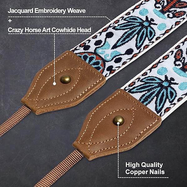 Padwa Lifestyle Vintage Camera Strap 2 Inch Wide Crazy Horse Cowhide Embroidered Universal Neck Shoulder Crossbody for DSLR Photographers - Image 4