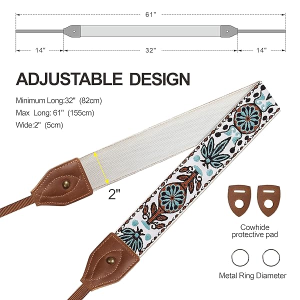 Padwa Lifestyle Vintage Camera Strap 2 Inch Wide Crazy Horse Cowhide Embroidered Universal Neck Shoulder Crossbody for DSLR Photographers - Image 8